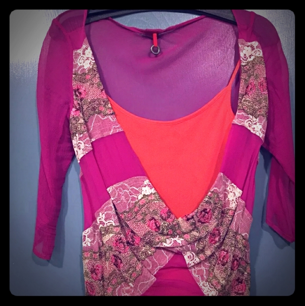 Save the Queen silk top pink and orange size